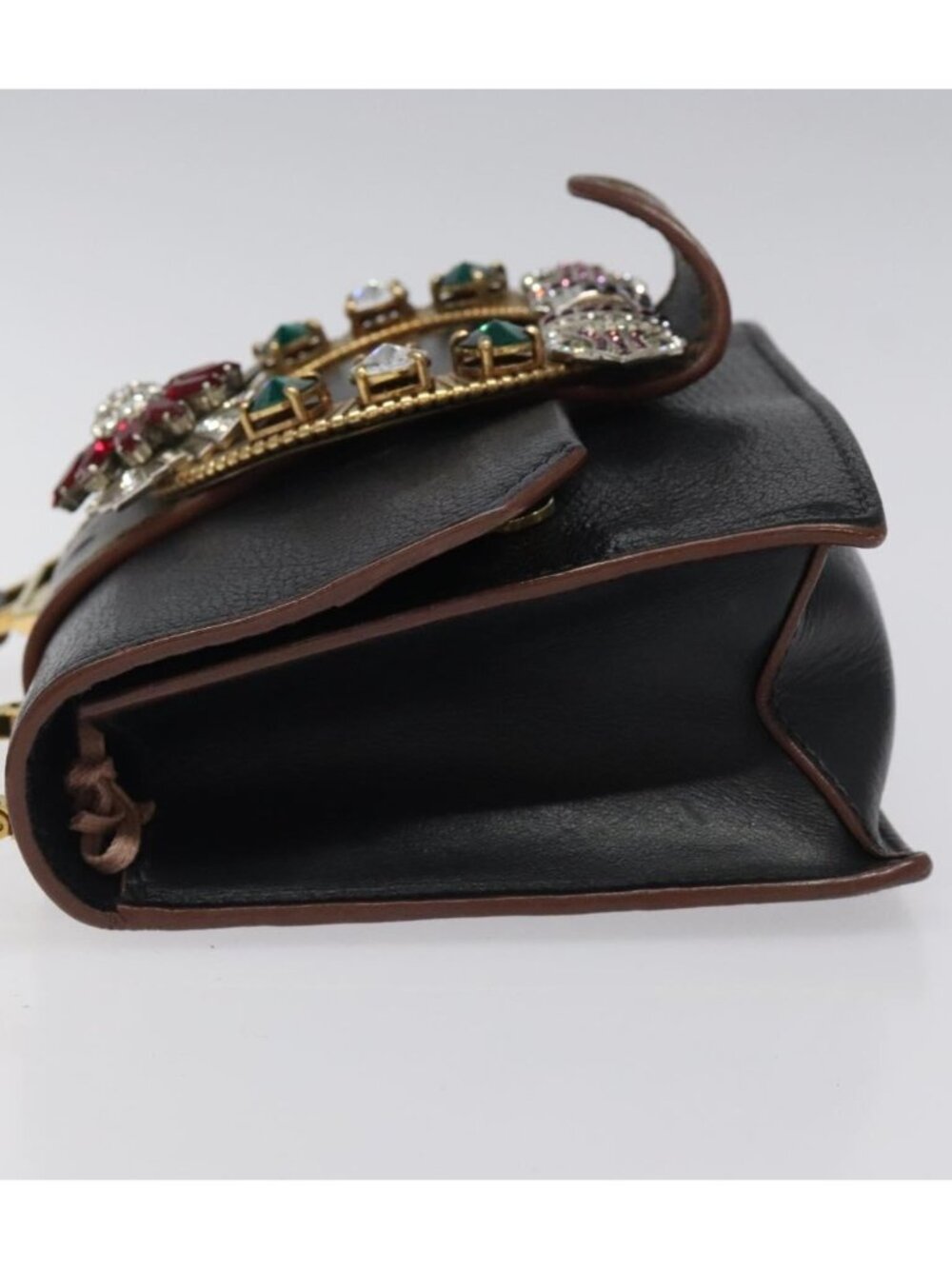 Miu Miu Shoulder Bag Leather Black Gold - Picture 3 of 16